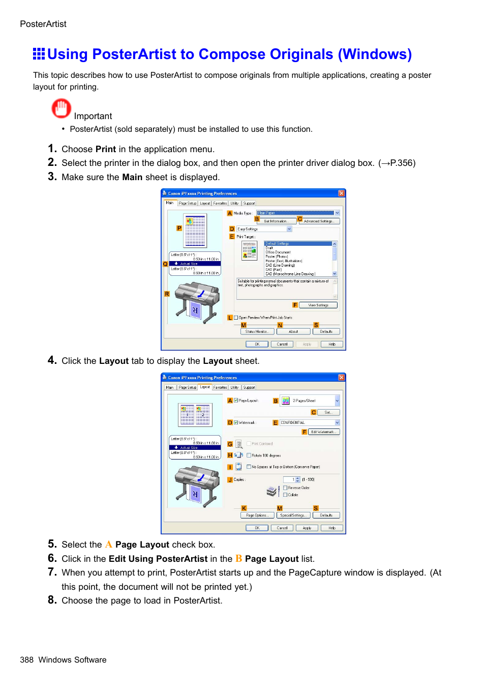 Using posterartist to compose originals (windows) | Canon imagePROGRAF iPF605 User Manual | Page 402 / 578