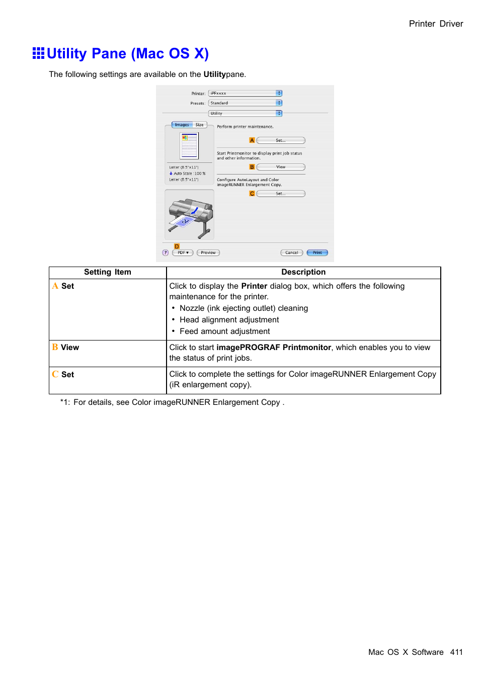 Utility pane (mac os x) | Canon imagePROGRAF iPF605 User Manual | Page 425 / 578
