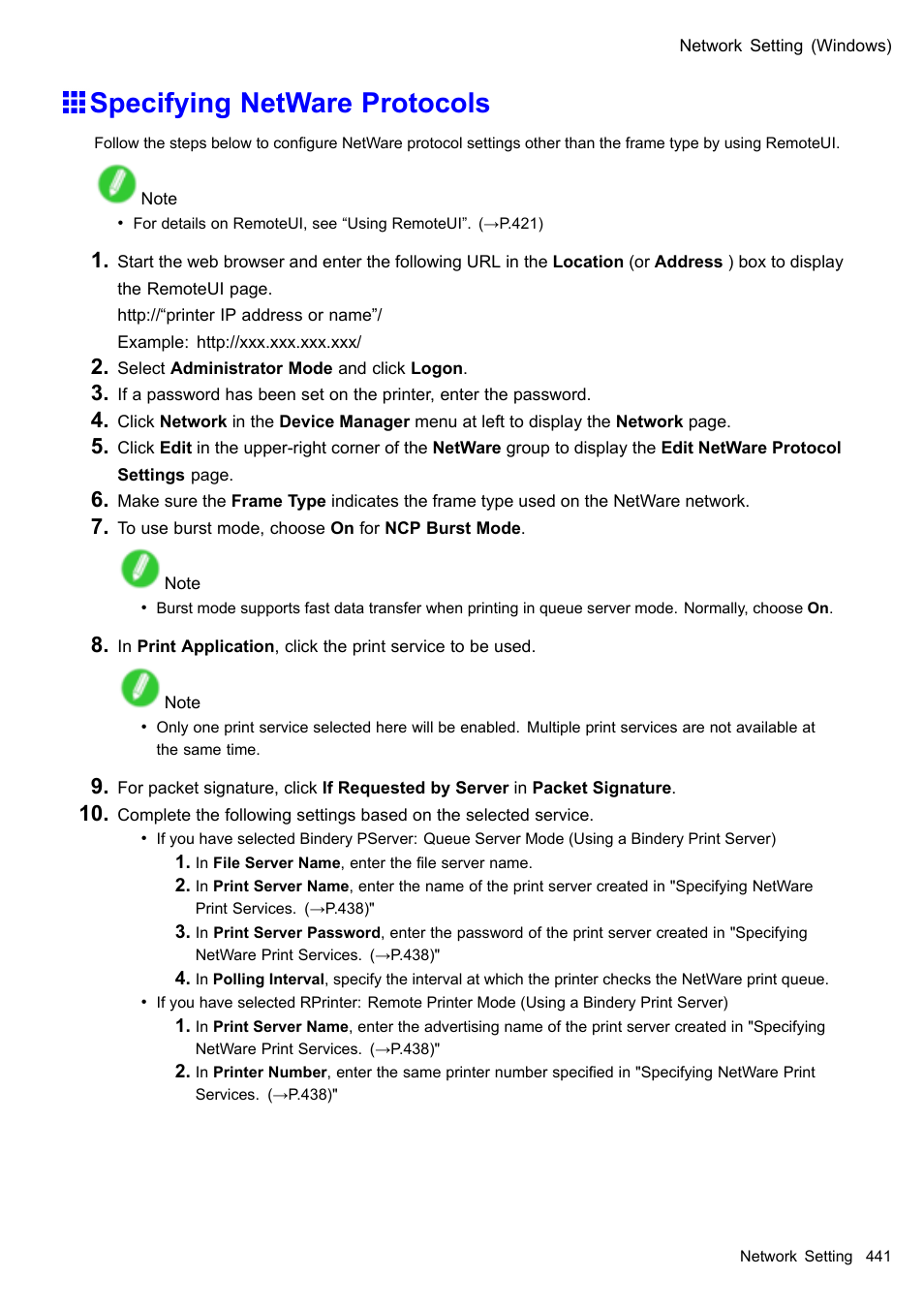 Specifying netware protocols | Canon imagePROGRAF iPF605 User Manual | Page 455 / 578