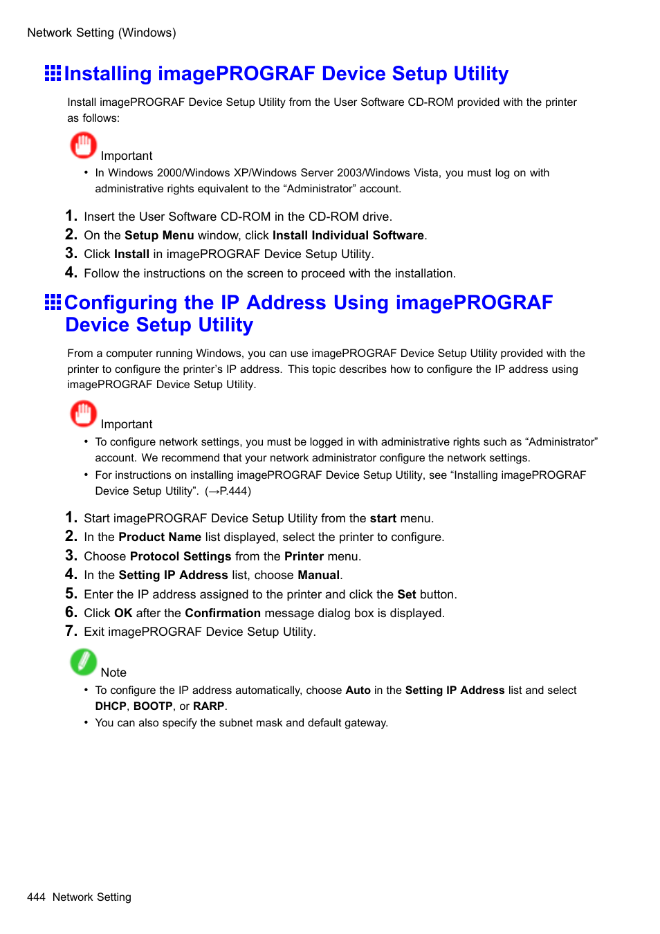 Installing imageprograf device setup utility | Canon imagePROGRAF iPF605 User Manual | Page 458 / 578