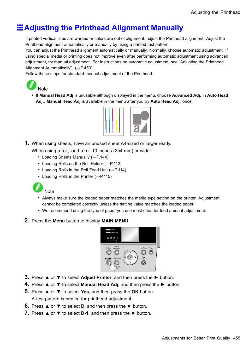 Adjusting the printhead alignment manually | Canon imagePROGRAF iPF605 User Manual | Page 469 / 578