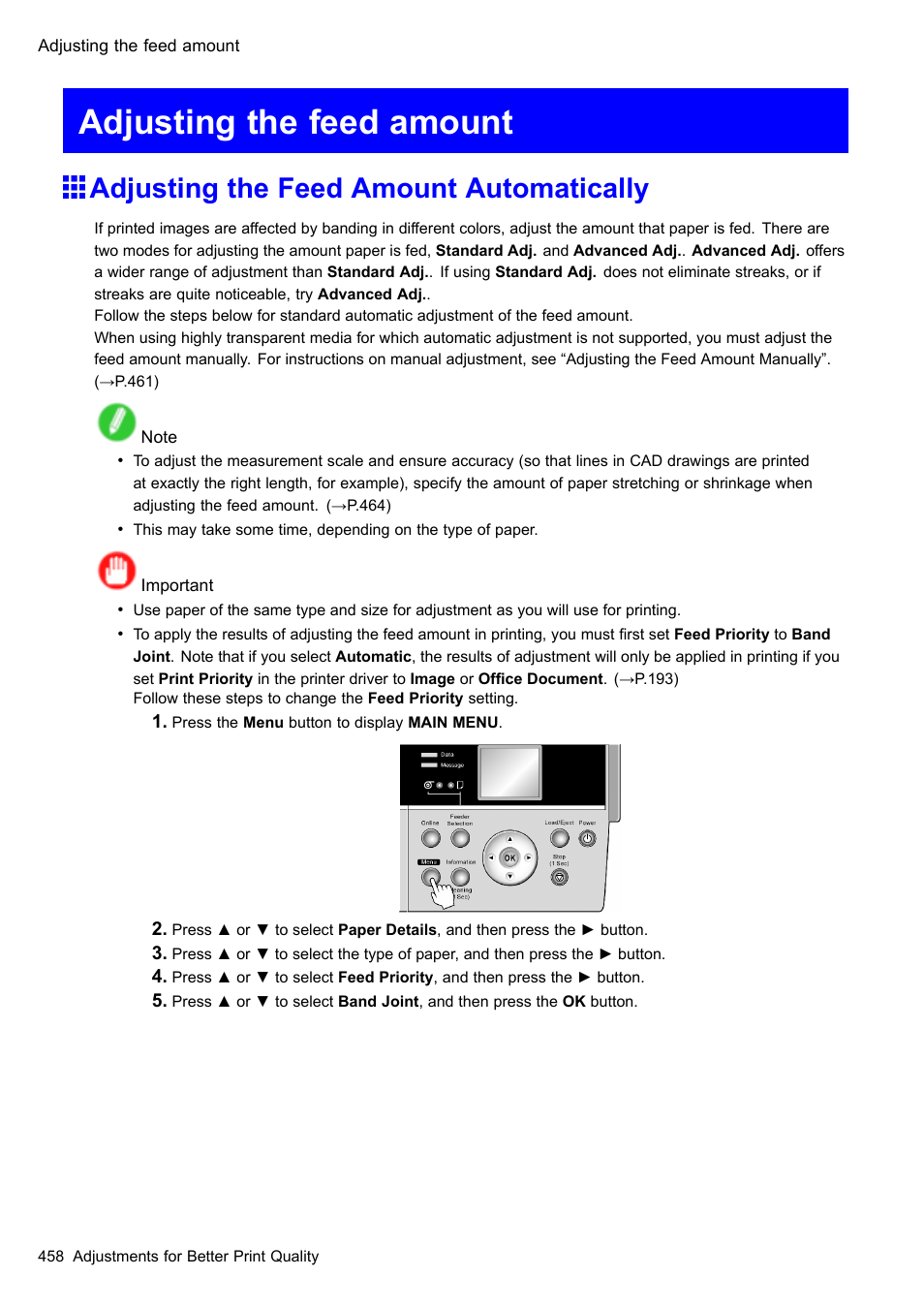 Adjusting the feed amount, Adjusting the feed amount automatically | Canon imagePROGRAF iPF605 User Manual | Page 472 / 578
