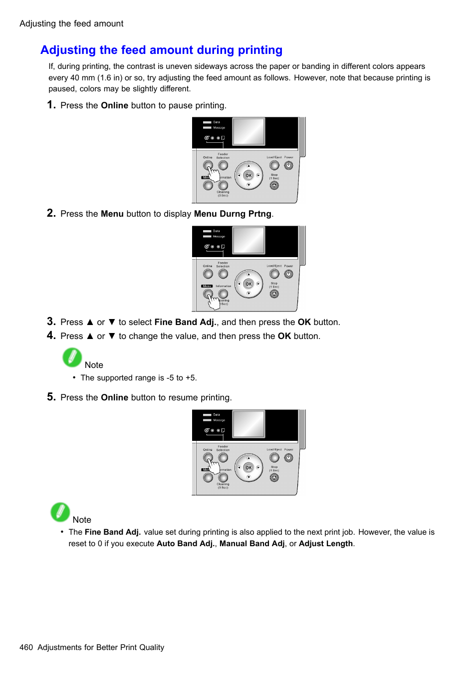 Adjusting the feed amount during printing | Canon imagePROGRAF iPF605 User Manual | Page 474 / 578