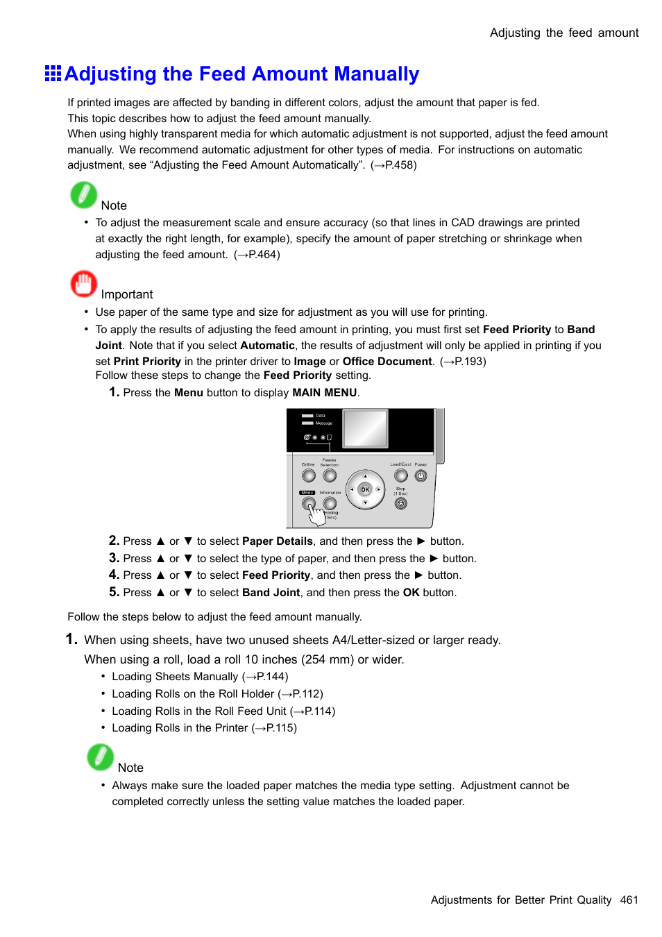 Adjusting the feed amount manually | Canon imagePROGRAF iPF605 User Manual | Page 475 / 578