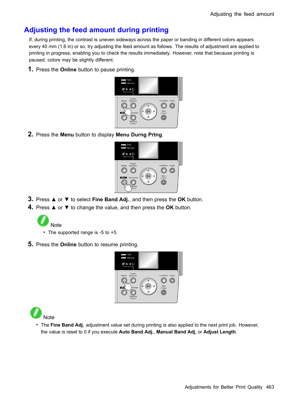 Adjusting the feed amount during printing | Canon imagePROGRAF iPF605 User Manual | Page 477 / 578