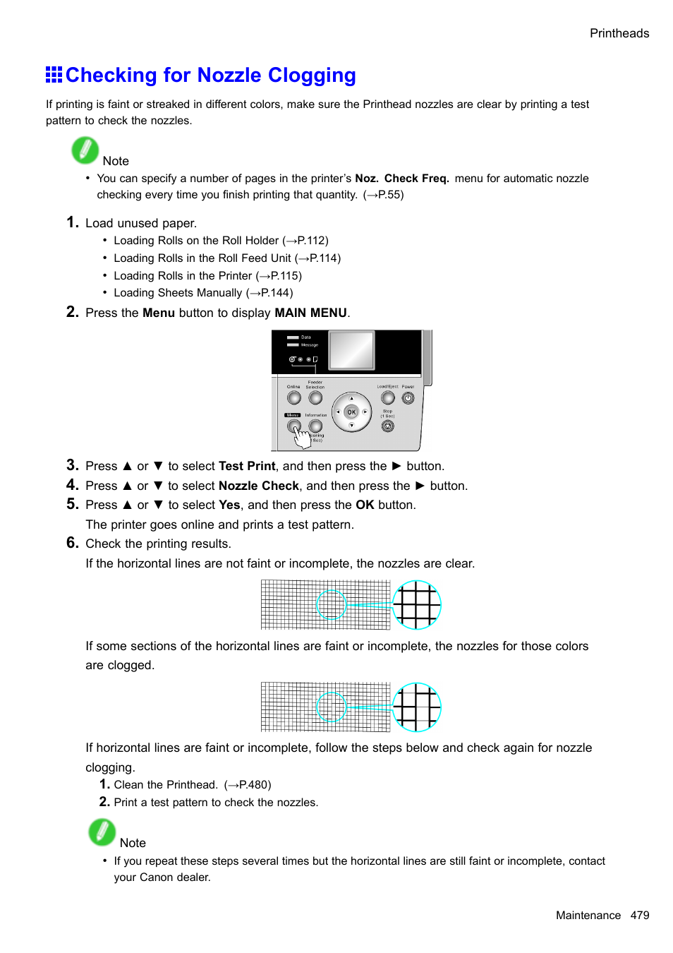 Checking for nozzle clogging | Canon imagePROGRAF iPF605 User Manual | Page 493 / 578