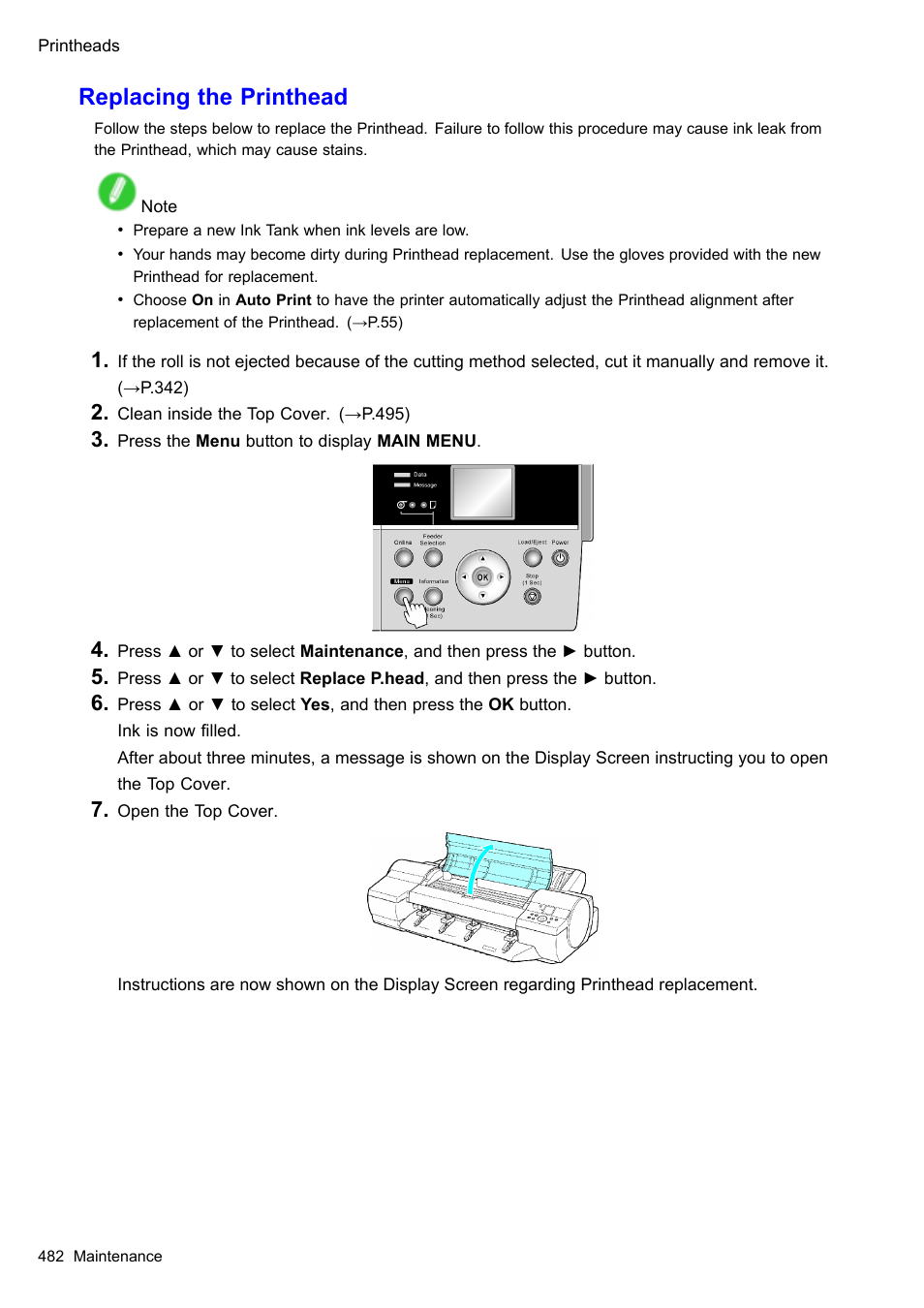 Replacing the printhead | Canon imagePROGRAF iPF605 User Manual | Page 496 / 578