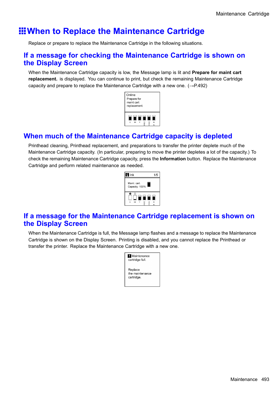 When to replace the maintenance cartridge | Canon imagePROGRAF iPF605 User Manual | Page 507 / 578