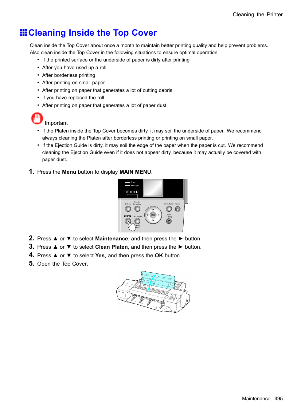 Cleaning inside the top cover | Canon imagePROGRAF iPF605 User Manual | Page 509 / 578