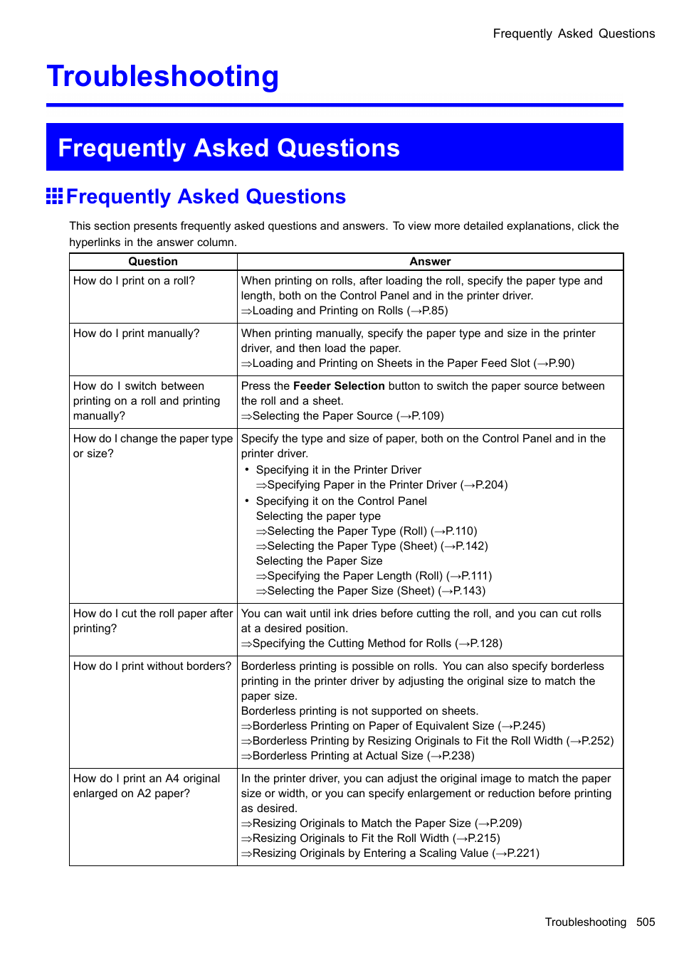 Troubleshooting, Frequently asked questions | Canon imagePROGRAF iPF605 User Manual | Page 519 / 578
