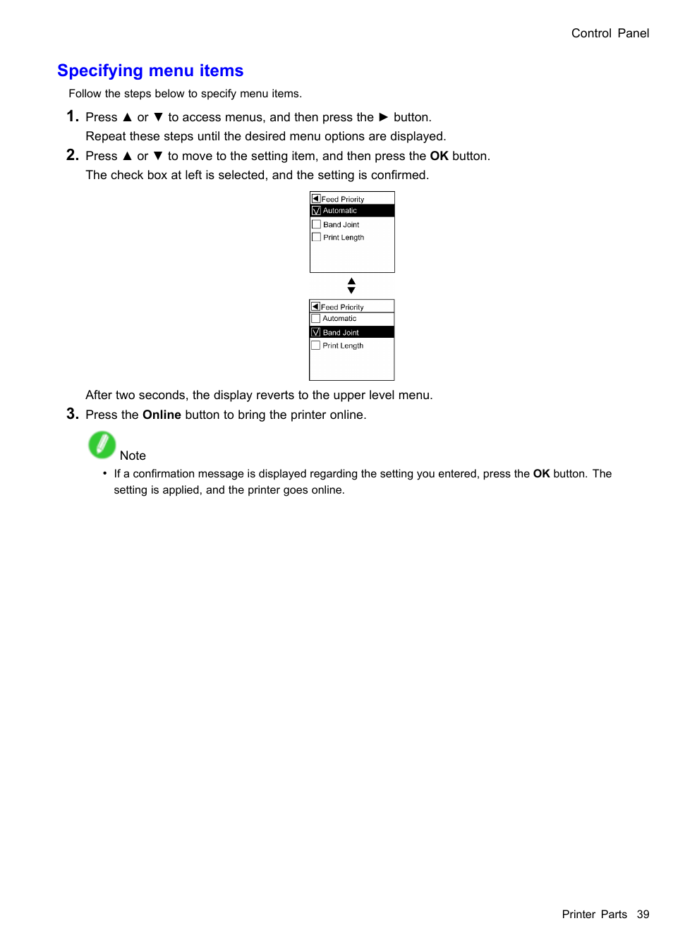 Specifying menu items | Canon imagePROGRAF iPF605 User Manual | Page 53 / 578