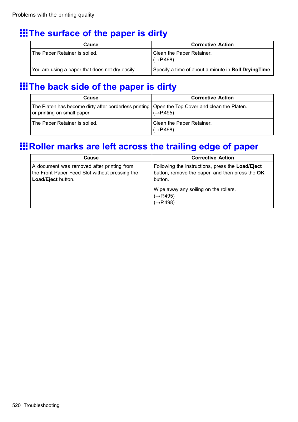 The surface of the paper is dirty, The back side of the paper is dirty | Canon imagePROGRAF iPF605 User Manual | Page 534 / 578