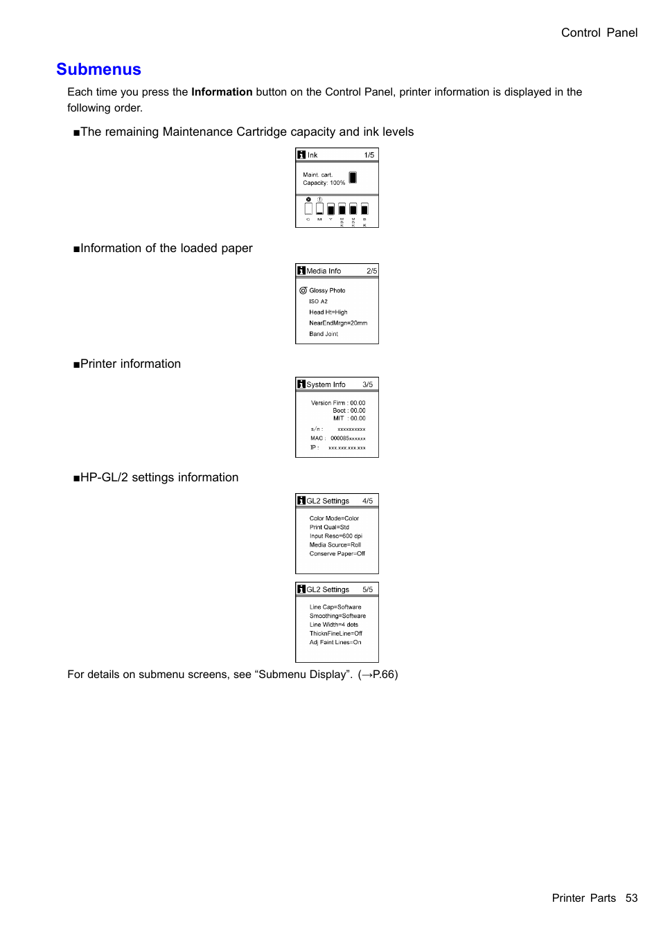 Submenus | Canon imagePROGRAF iPF605 User Manual | Page 67 / 578