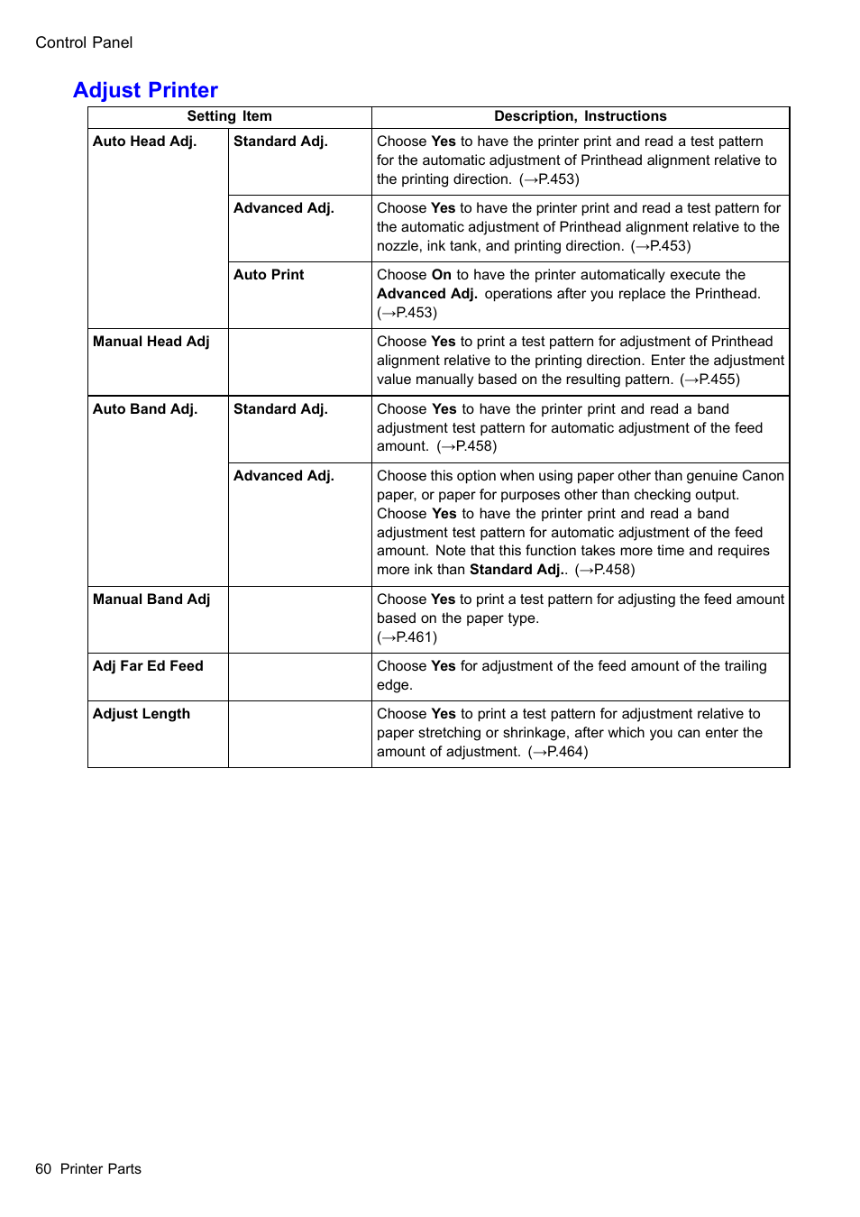 Adjust printer | Canon imagePROGRAF iPF605 User Manual | Page 74 / 578