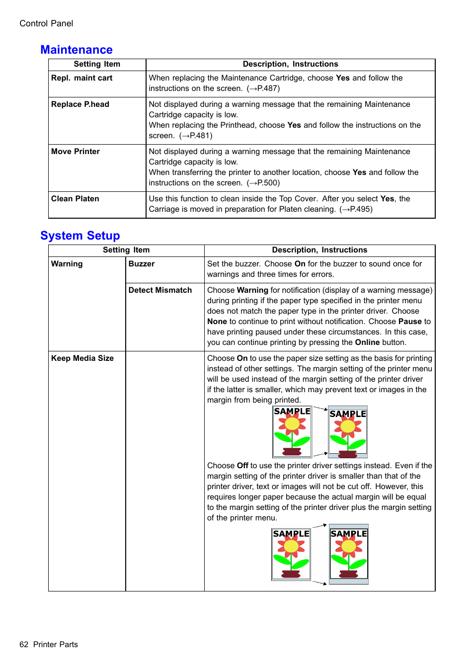Maintenance, System setup | Canon imagePROGRAF iPF605 User Manual | Page 76 / 578