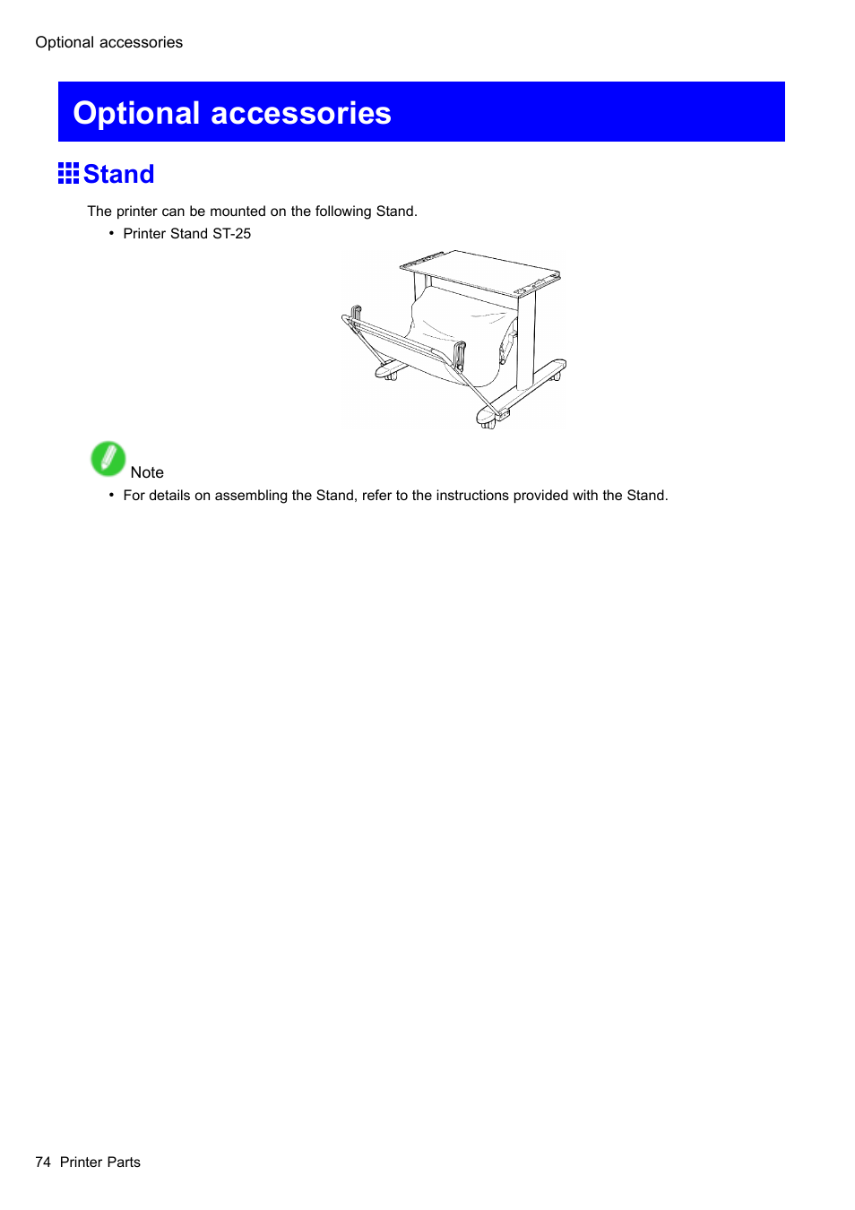 Optional accessories, Stand | Canon imagePROGRAF iPF605 User Manual | Page 88 / 578