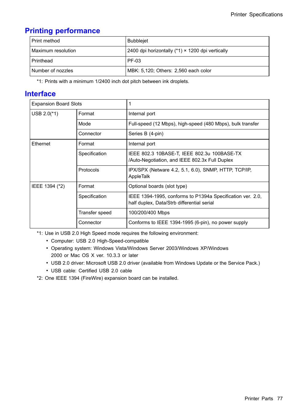 Printing performance, Interface | Canon imagePROGRAF iPF605 User Manual | Page 91 / 578