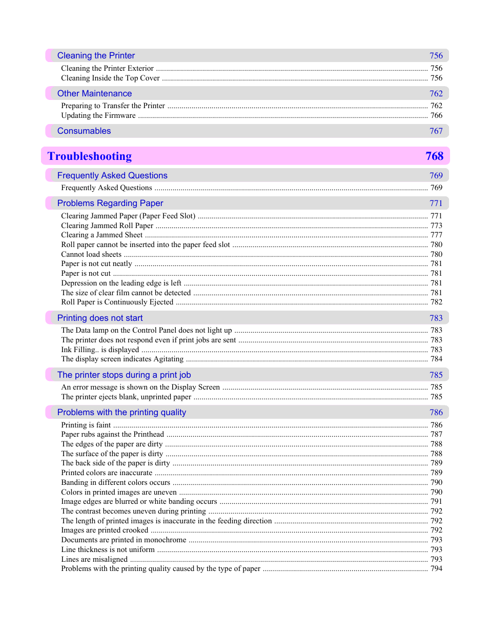 Troubleshooting 768 | Canon imagePROGRAF iPF750 MFP M40 User Manual | Page 13 / 878