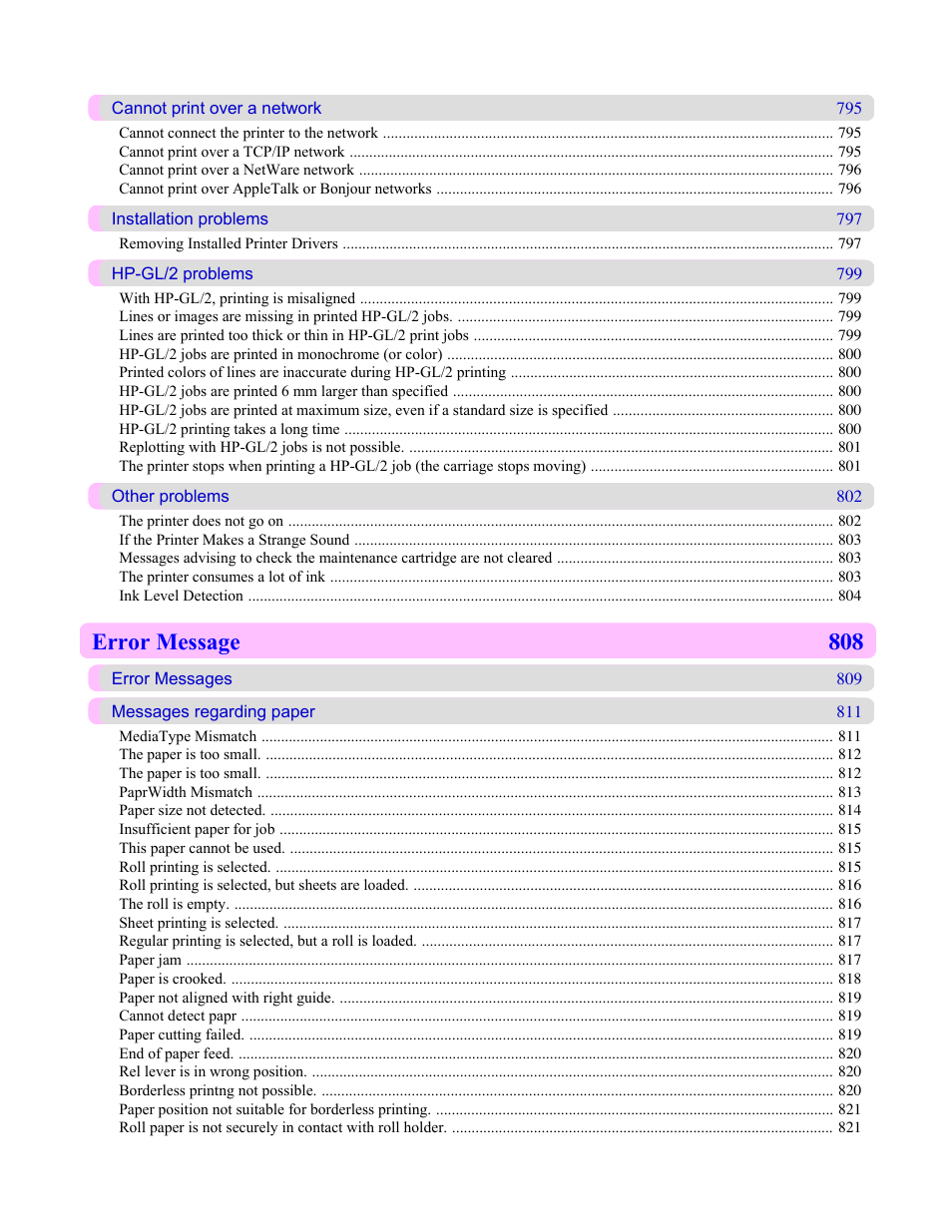 Error message 808 | Canon imagePROGRAF iPF750 MFP M40 User Manual | Page 14 / 878