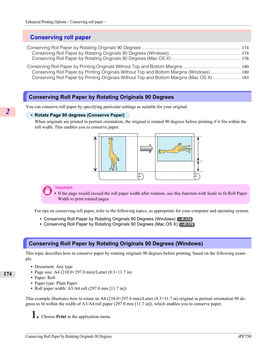 Conserving roll paper, P.174 | Canon imagePROGRAF iPF750 MFP M40 User Manual | Page 190 / 878