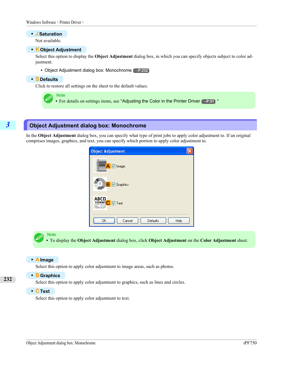 Object adjustment dialog box: monochrome | Canon imagePROGRAF iPF750 MFP M40 User Manual | Page 248 / 878