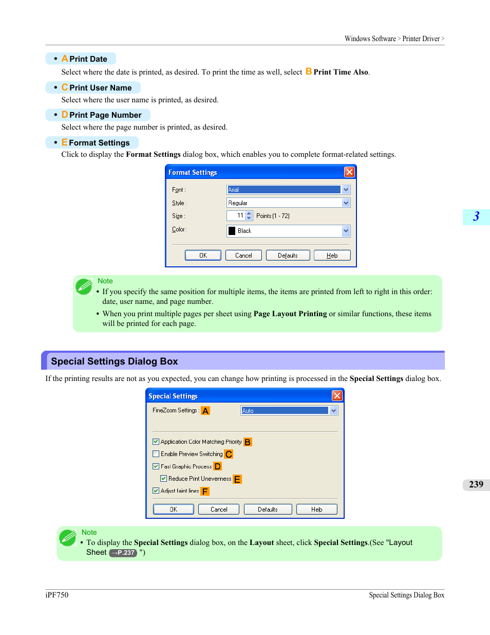 Special settings dialog box, P.239 | Canon imagePROGRAF iPF750 MFP M40 User Manual | Page 255 / 878
