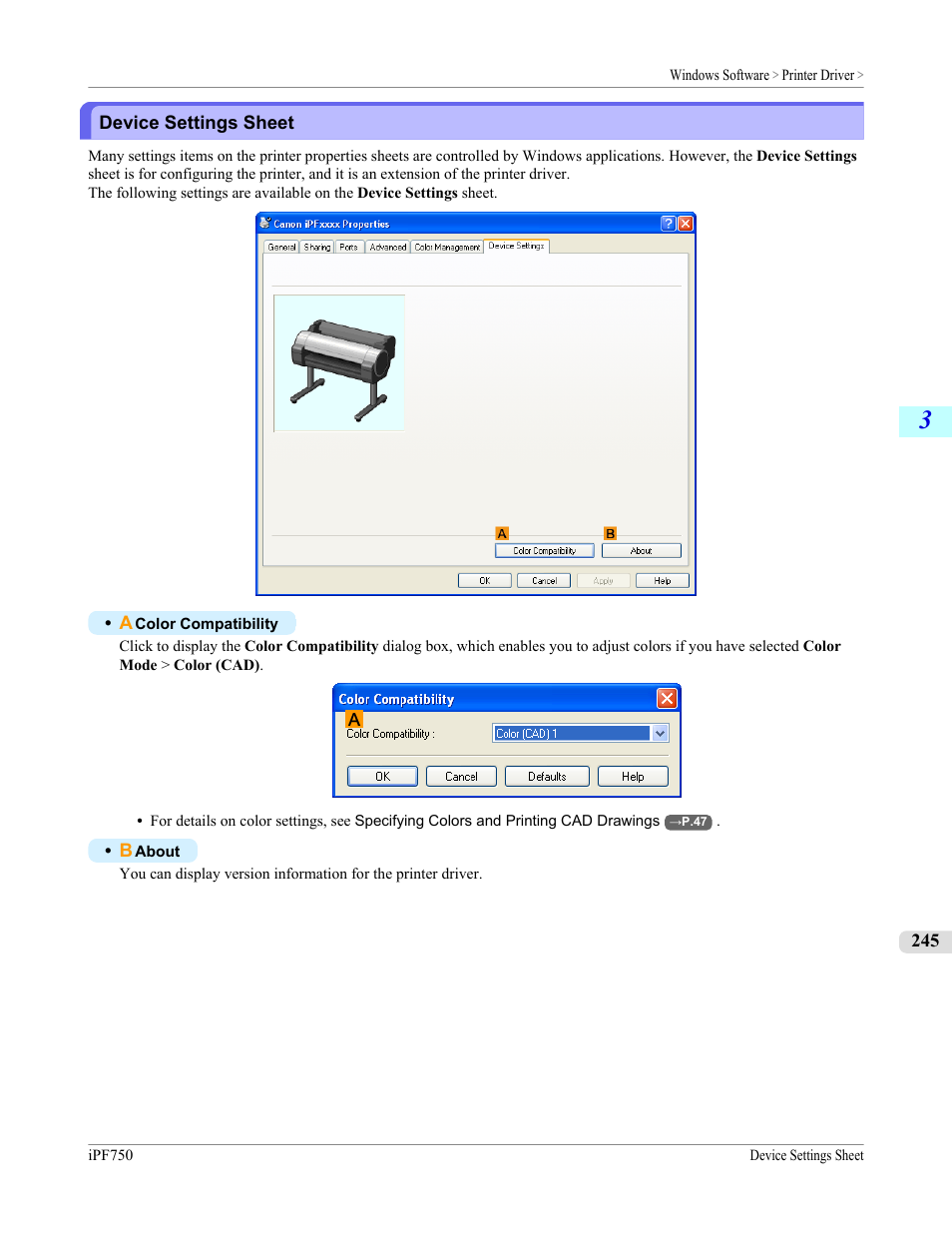 Device settings sheet, P.245, Sheet | Canon imagePROGRAF iPF750 MFP M40 User Manual | Page 261 / 878