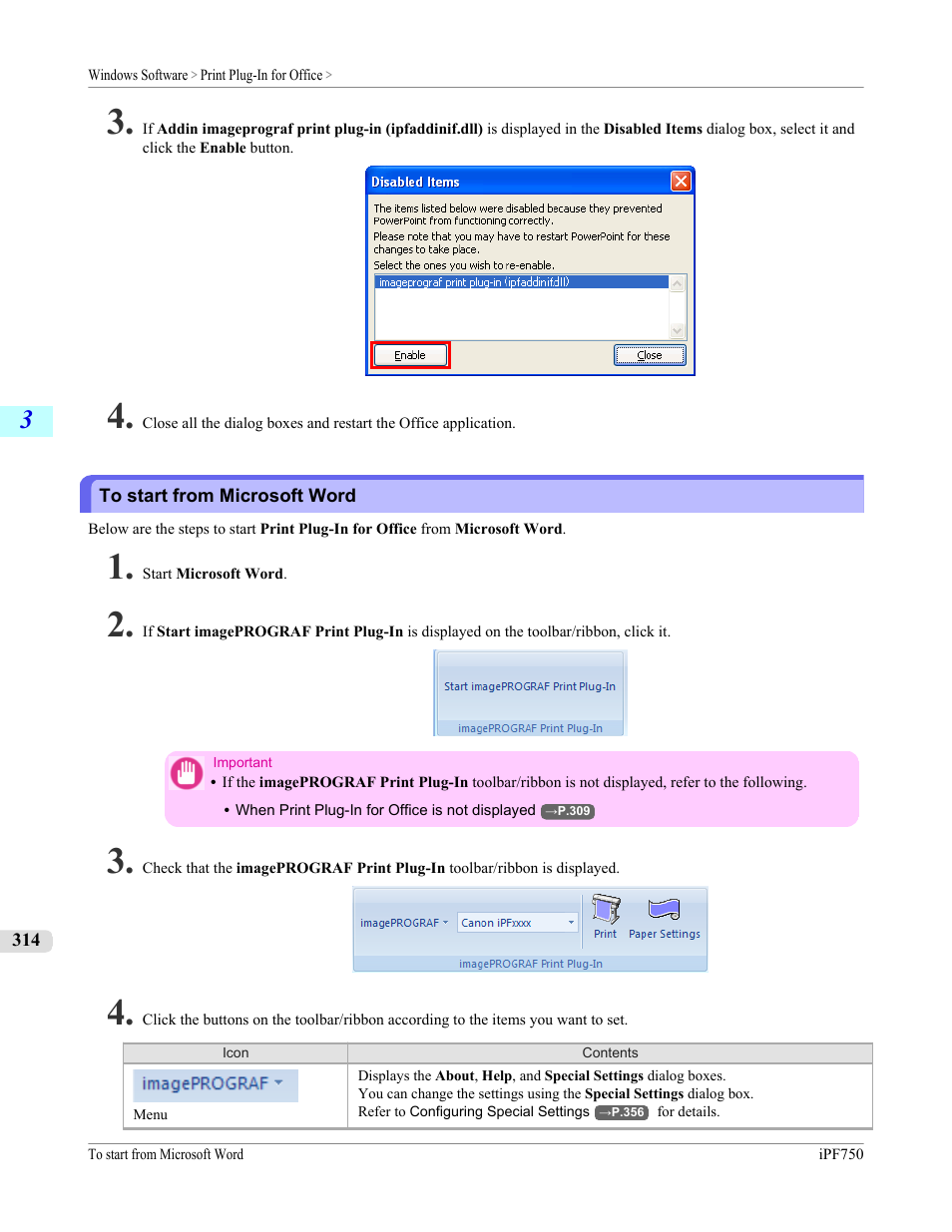 To start from microsoft word | Canon imagePROGRAF iPF750 MFP M40 User Manual | Page 330 / 878