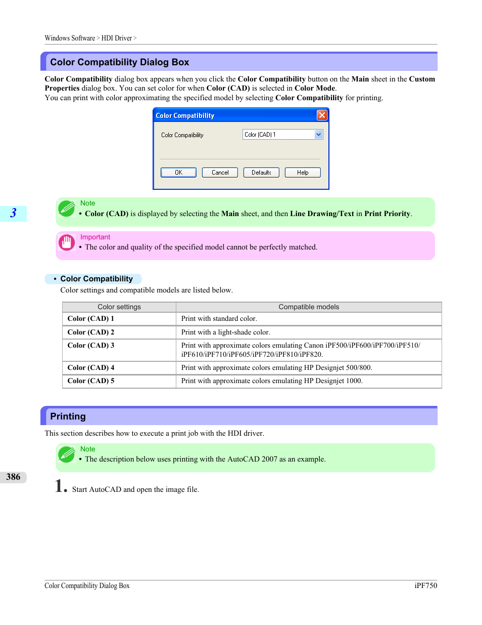 Color compatibility dialog box, Printing, Color compatibility dialog box printing | Canon imagePROGRAF iPF750 MFP M40 User Manual | Page 402 / 878