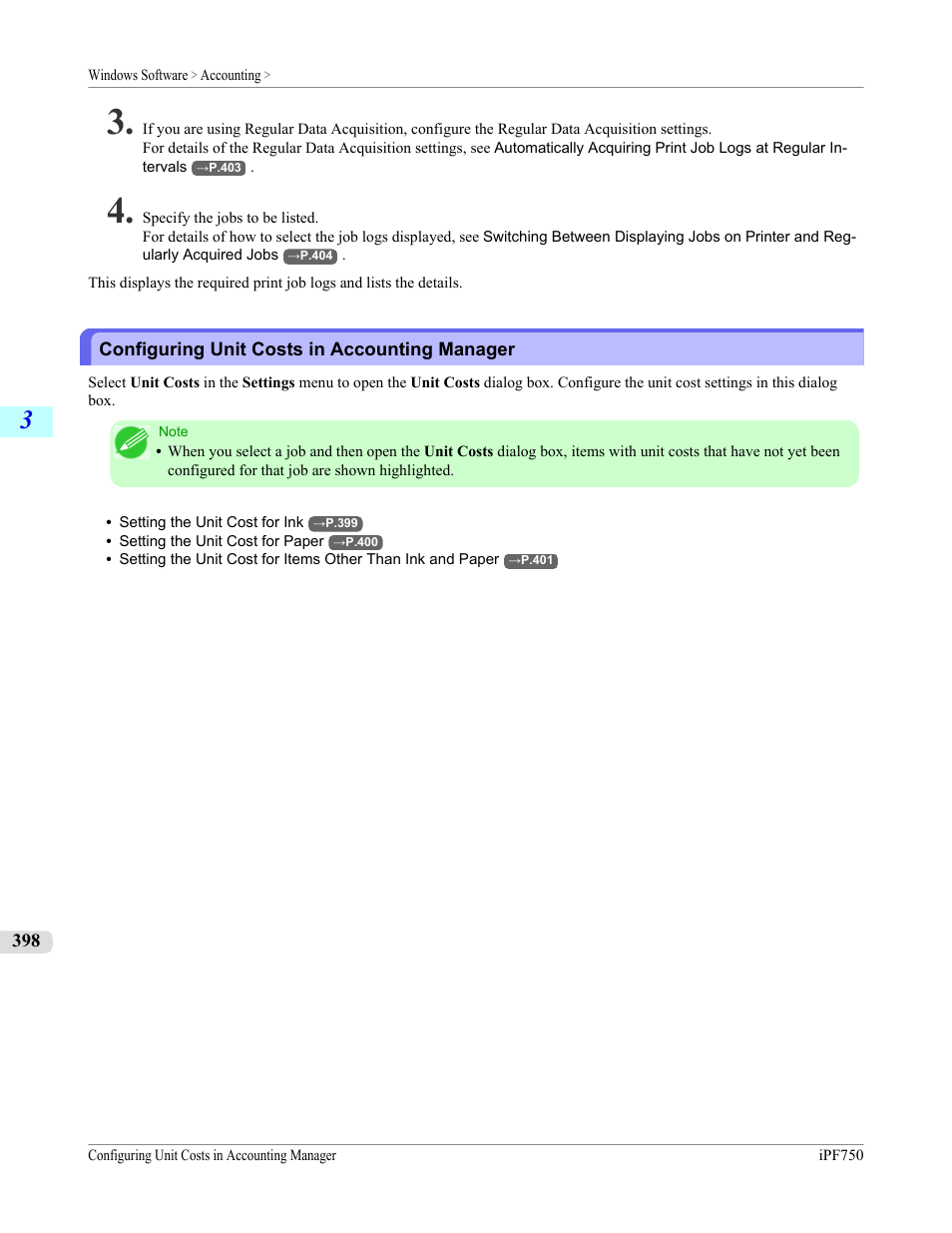 Configuring unit costs in accounting manager, P.398 | Canon imagePROGRAF iPF750 MFP M40 User Manual | Page 414 / 878