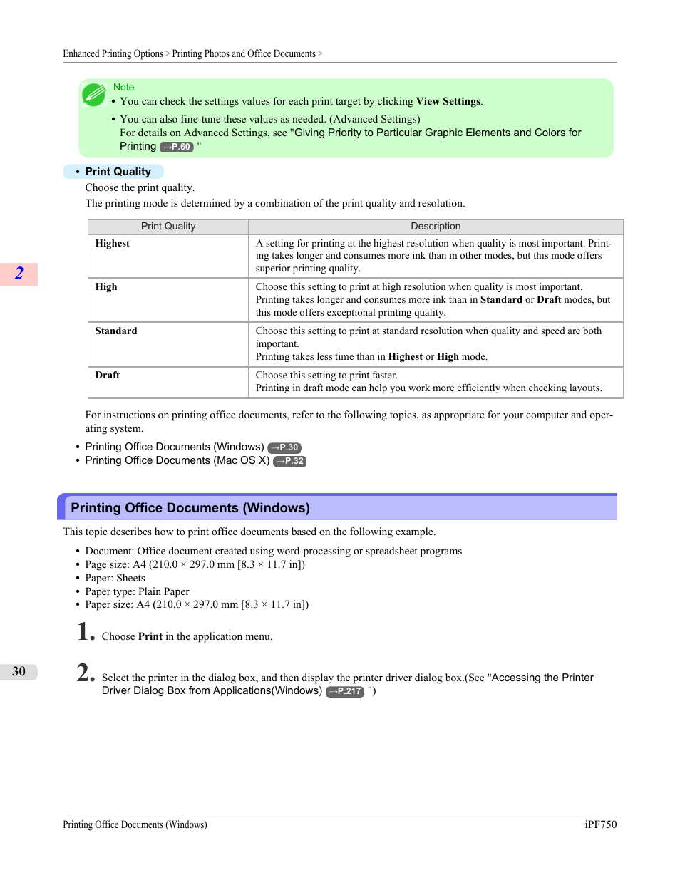 Printing office documents (windows) | Canon imagePROGRAF iPF750 MFP M40 User Manual | Page 46 / 878