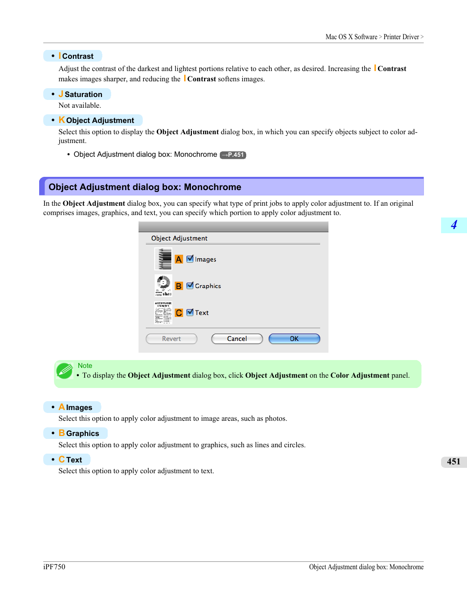 Object adjustment dialog box: monochrome | Canon imagePROGRAF iPF750 MFP M40 User Manual | Page 467 / 878