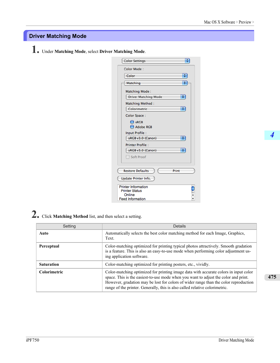 Driver matching mode, P.475 | Canon imagePROGRAF iPF750 MFP M40 User Manual | Page 491 / 878