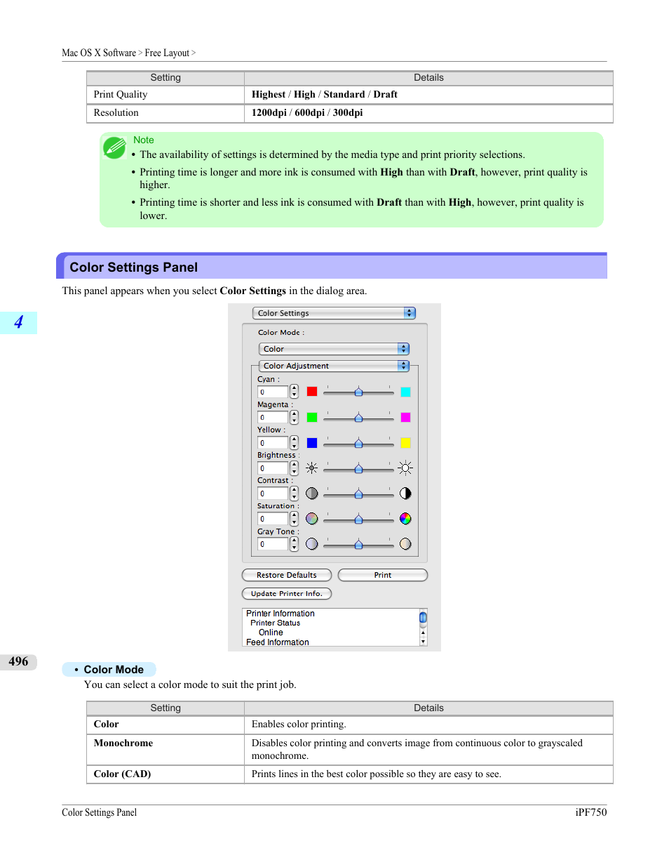Color settings panel | Canon imagePROGRAF iPF750 MFP M40 User Manual | Page 512 / 878