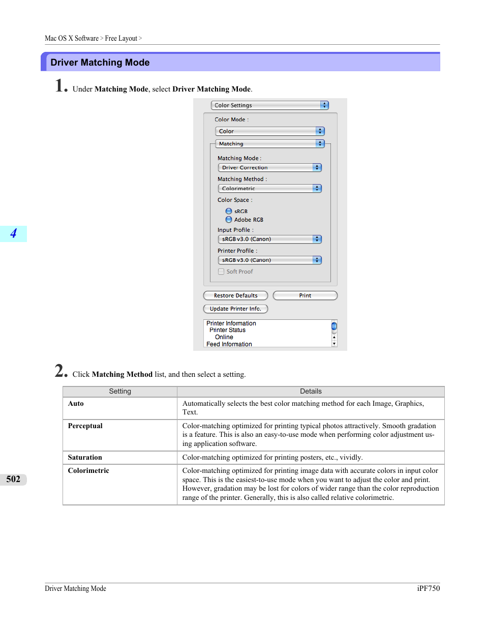 Driver matching mode, P.502 | Canon imagePROGRAF iPF750 MFP M40 User Manual | Page 518 / 878