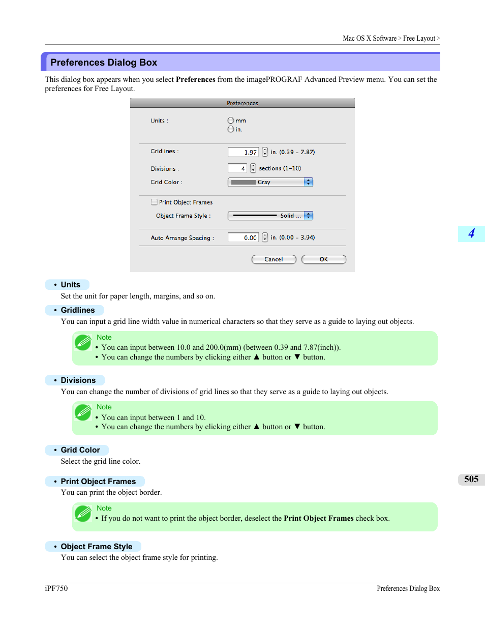 Preferences dialog box | Canon imagePROGRAF iPF750 MFP M40 User Manual | Page 521 / 878