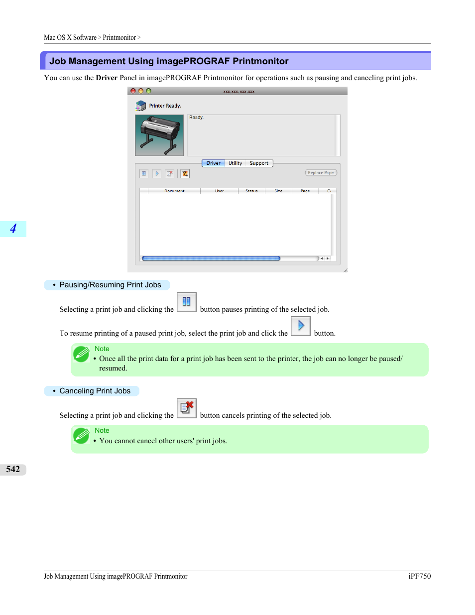 Job management using imageprograf printmonitor | Canon imagePROGRAF iPF750 MFP M40 User Manual | Page 558 / 878