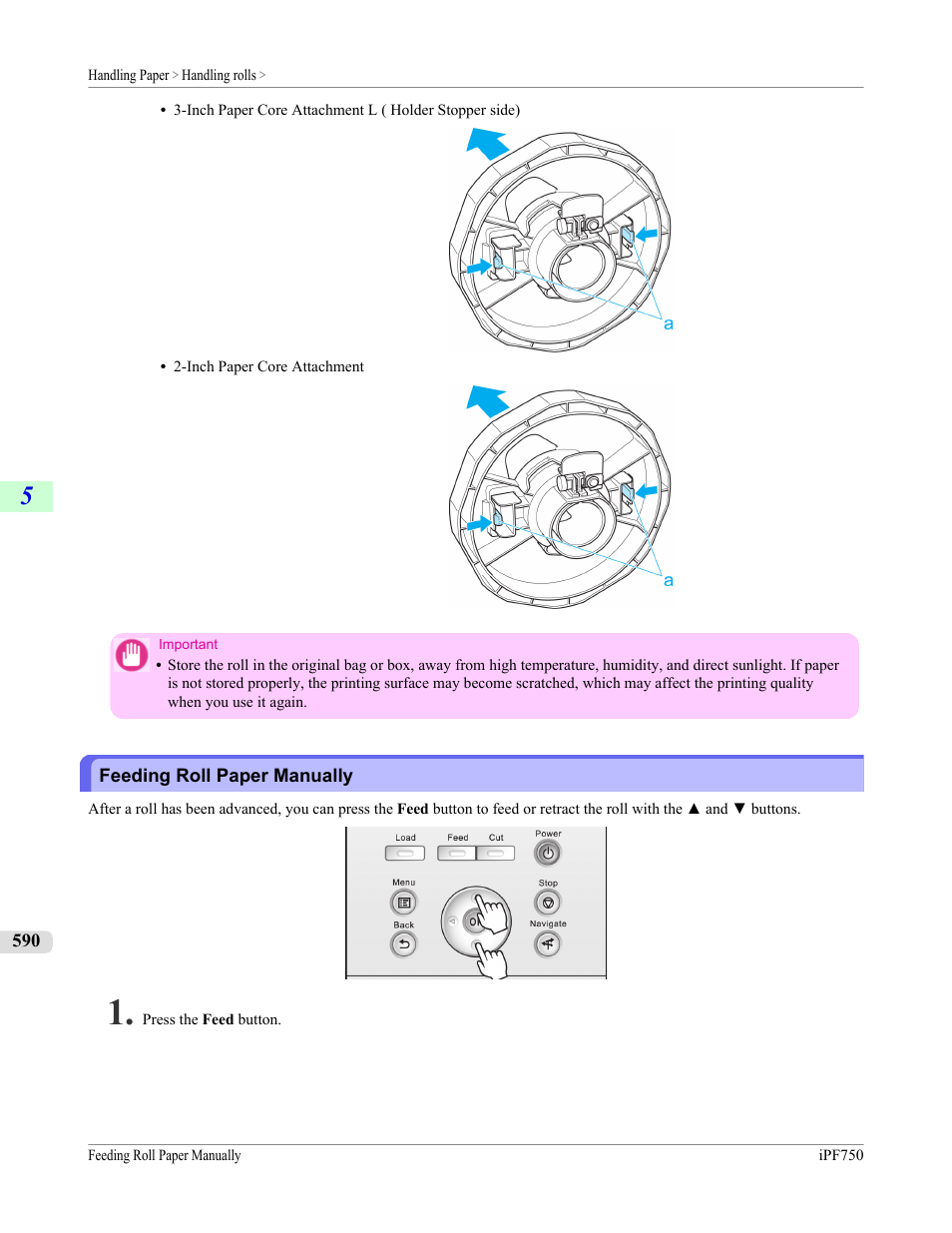 Feeding roll paper manually | Canon imagePROGRAF iPF750 MFP M40 User Manual | Page 606 / 878