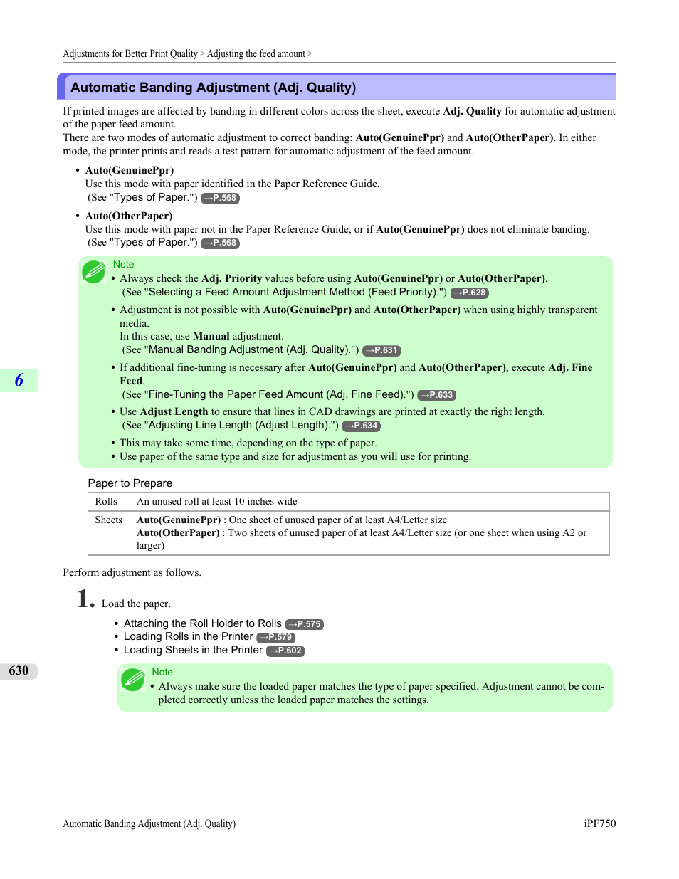 Automatic banding adjustment (adj. quality), P.630 | Canon imagePROGRAF iPF750 MFP M40 User Manual | Page 646 / 878