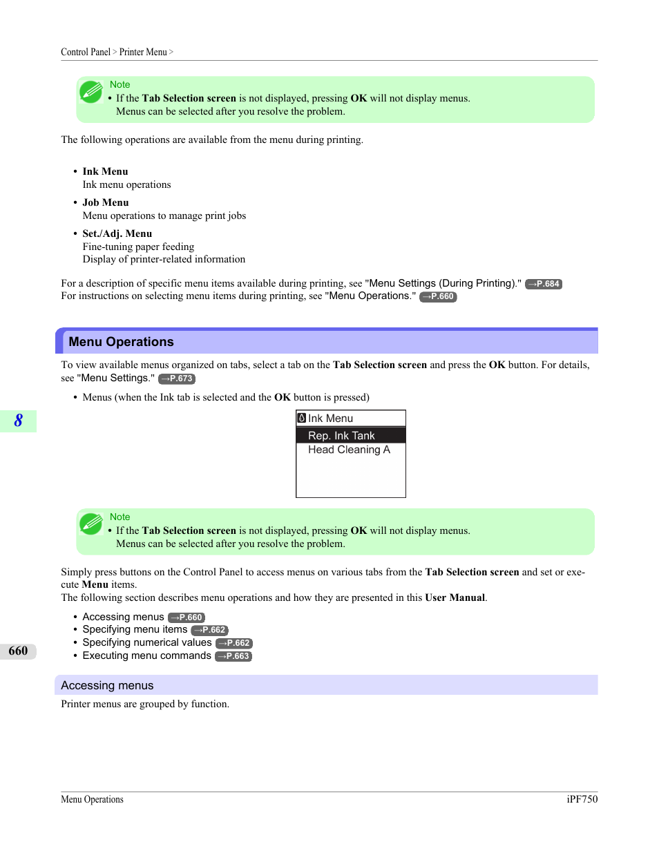 Menu operations, P.660 | Canon imagePROGRAF iPF750 MFP M40 User Manual | Page 676 / 878