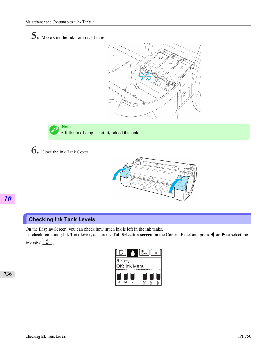 Checking ink tank levels | Canon imagePROGRAF iPF750 MFP M40 User Manual | Page 752 / 878