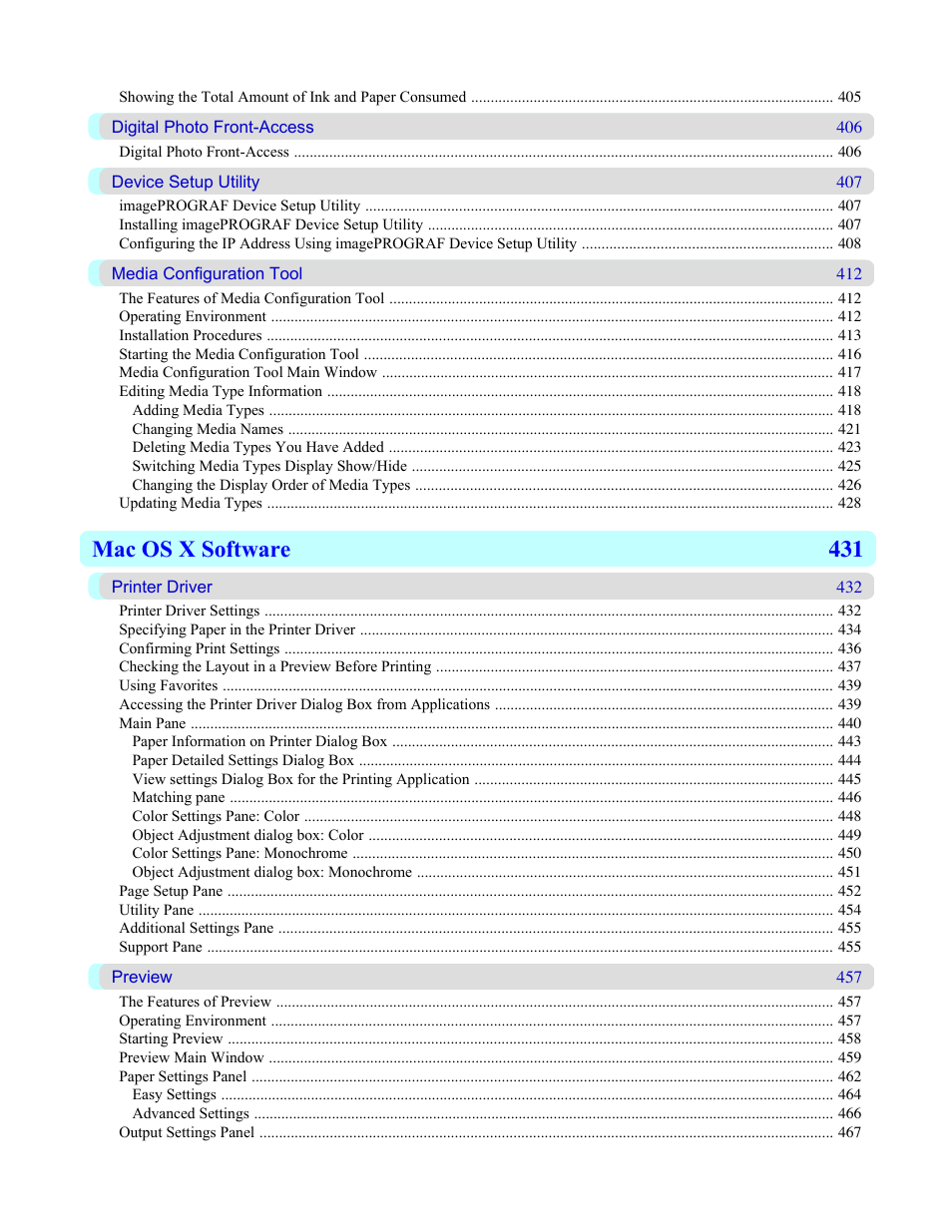 Mac os x software 431 | Canon imagePROGRAF iPF750 MFP M40 User Manual | Page 8 / 878