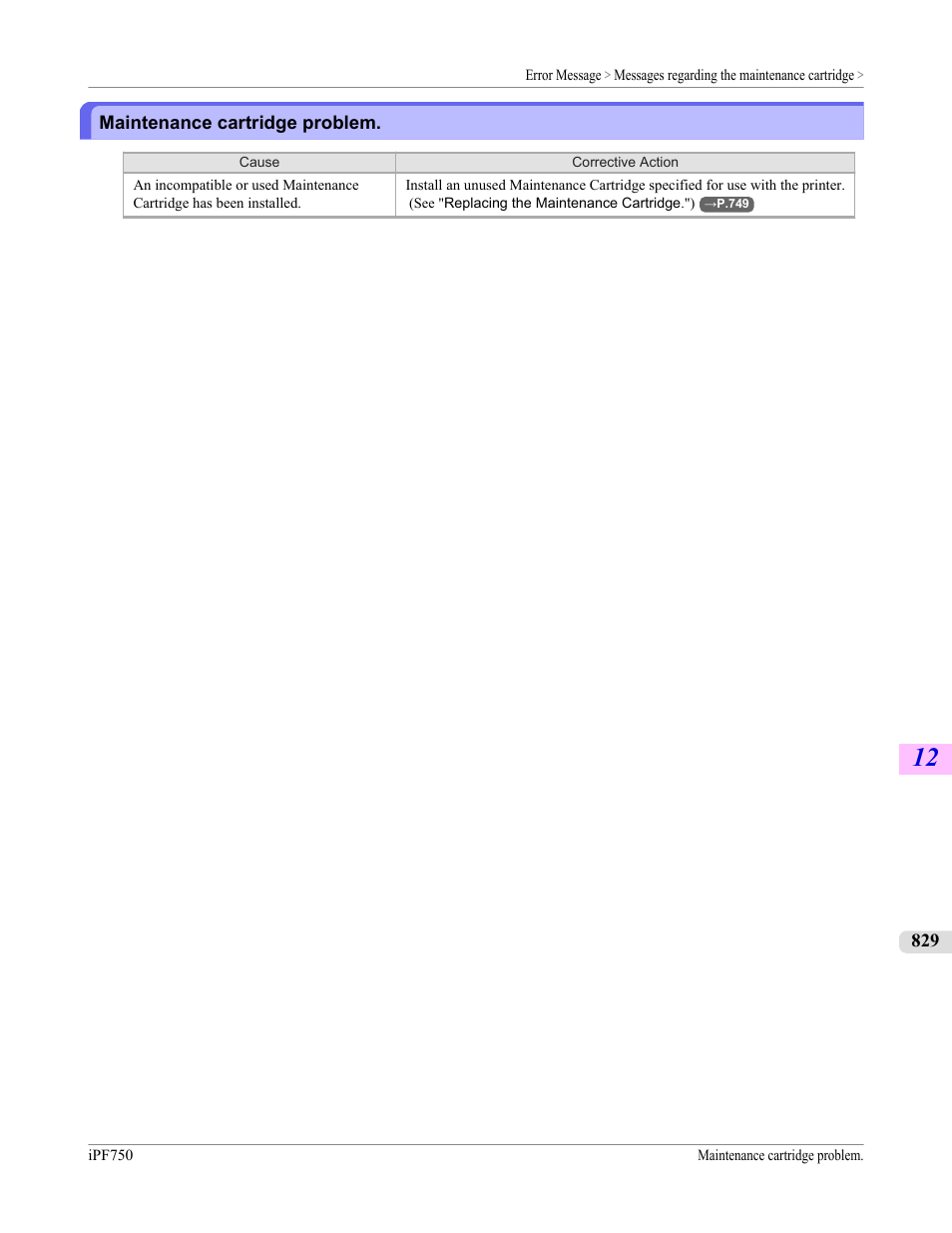 Maintenance cartridge problem | Canon imagePROGRAF iPF750 MFP M40 User Manual | Page 845 / 878