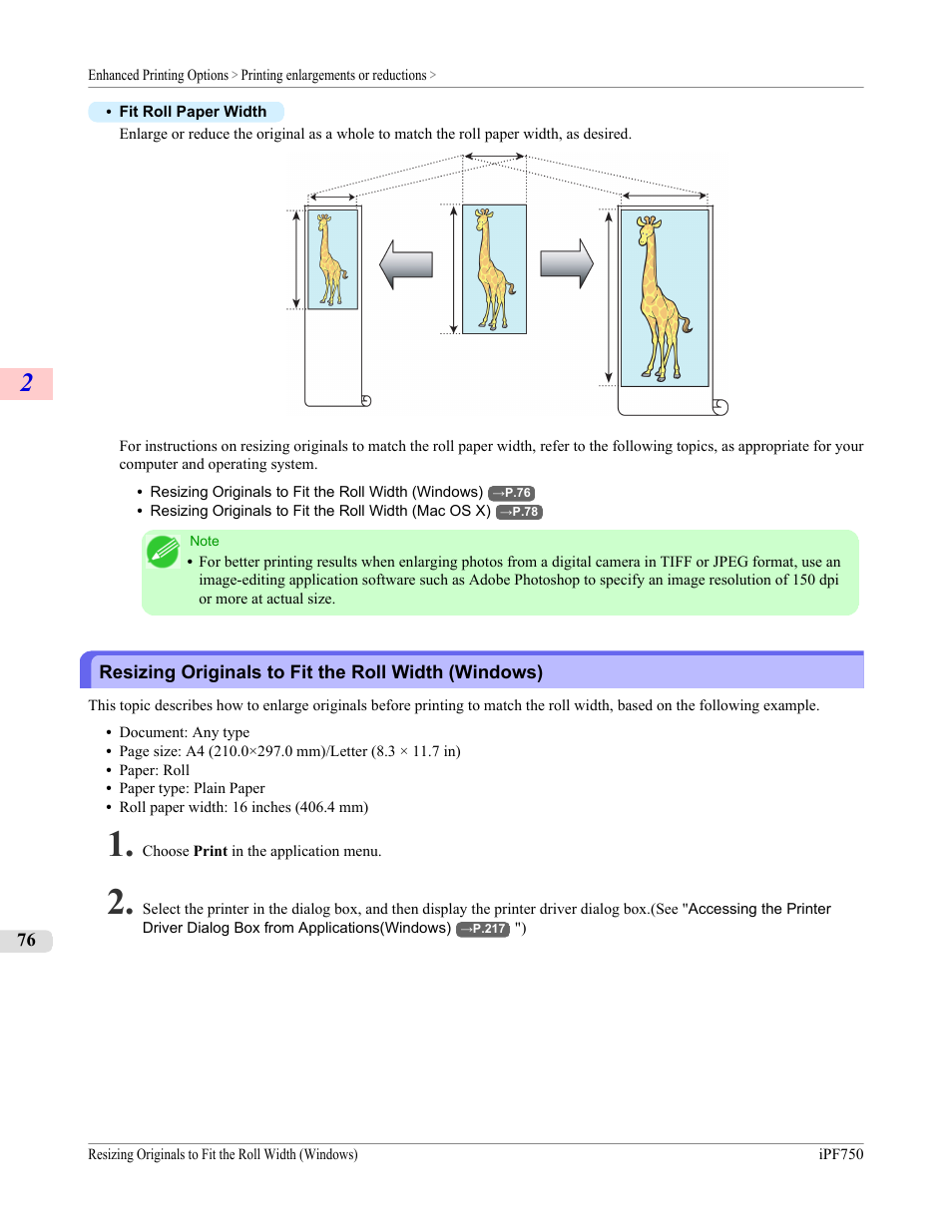 Resizing originals to fit the roll width (windows) | Canon imagePROGRAF iPF750 MFP M40 User Manual | Page 92 / 878