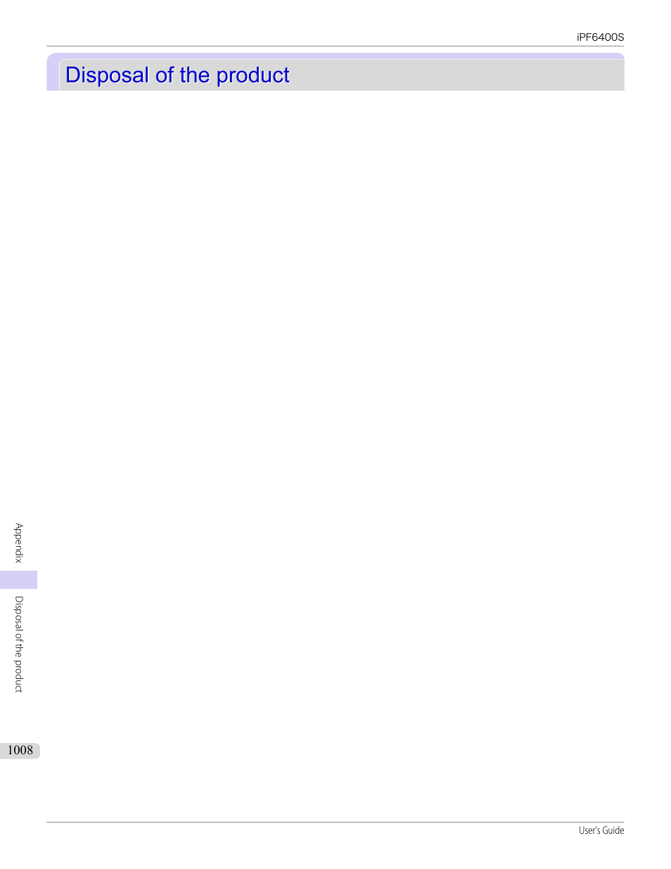Disposal of the product, Disposal of the product 8 | Canon imagePROGRAF iPF6400S User Manual | Page 1008 / 1022