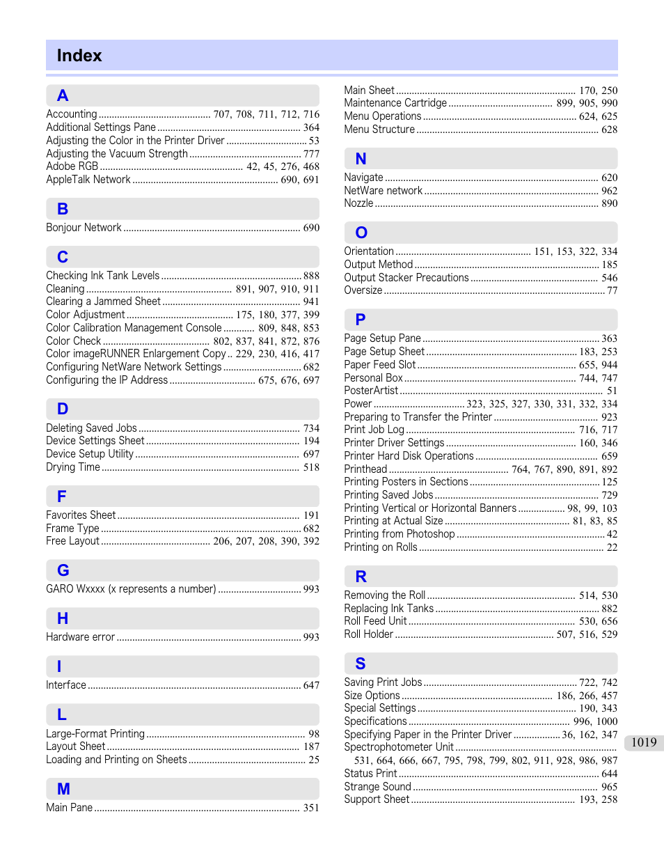 Index | Canon imagePROGRAF iPF6400S User Manual | Page 1019 / 1022