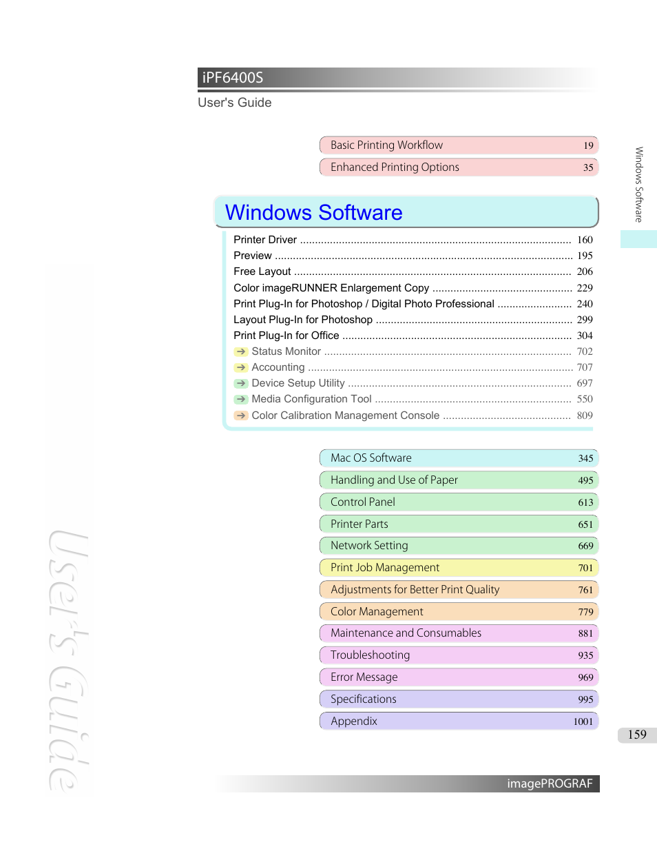 Windows software, Ipf6400s | Canon imagePROGRAF iPF6400S User Manual | Page 159 / 1022