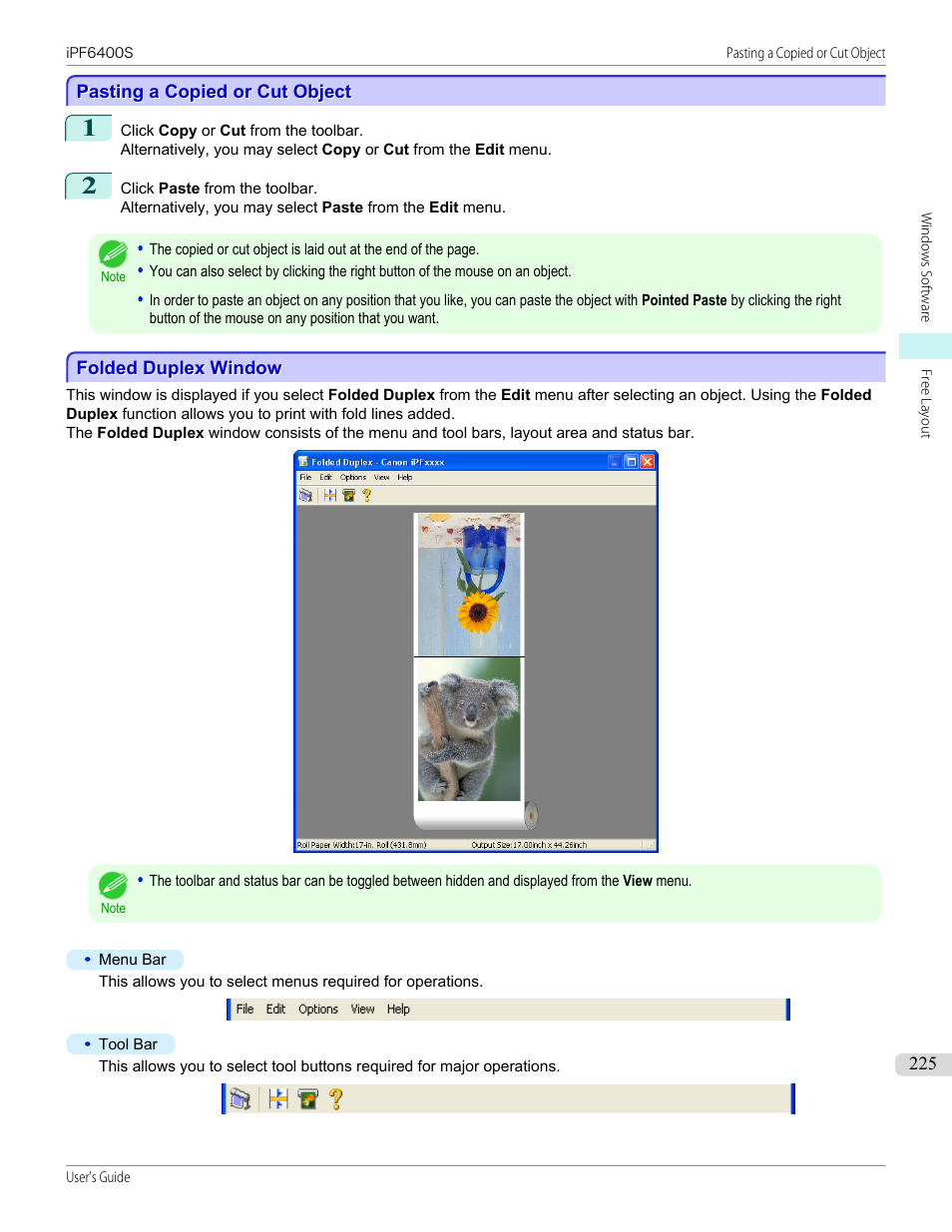Pasting a copied or cut object, Folded duplex window | Canon imagePROGRAF iPF6400S User Manual | Page 225 / 1022