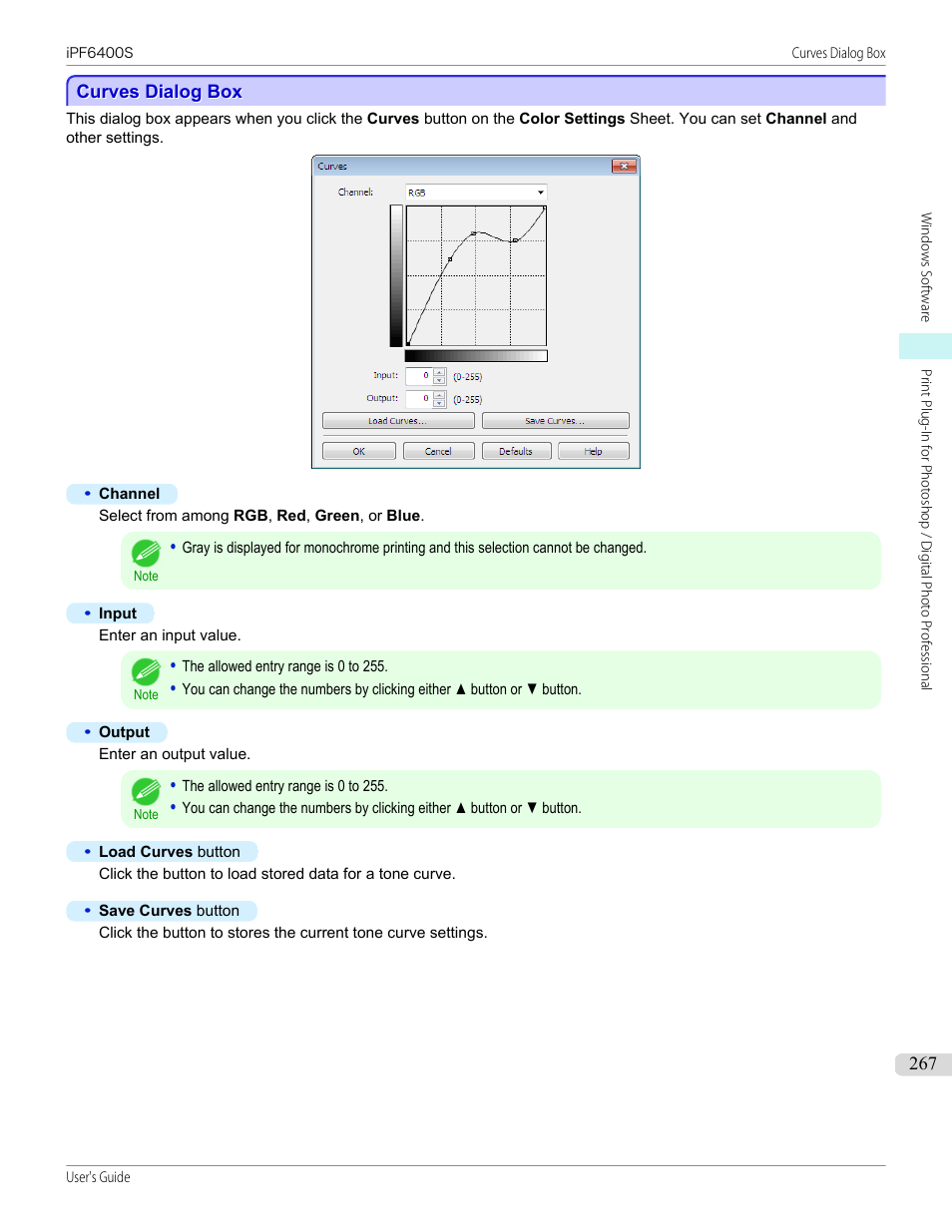 Curves dialog box, See "curves dialog box, P.267 | Canon imagePROGRAF iPF6400S User Manual | Page 267 / 1022