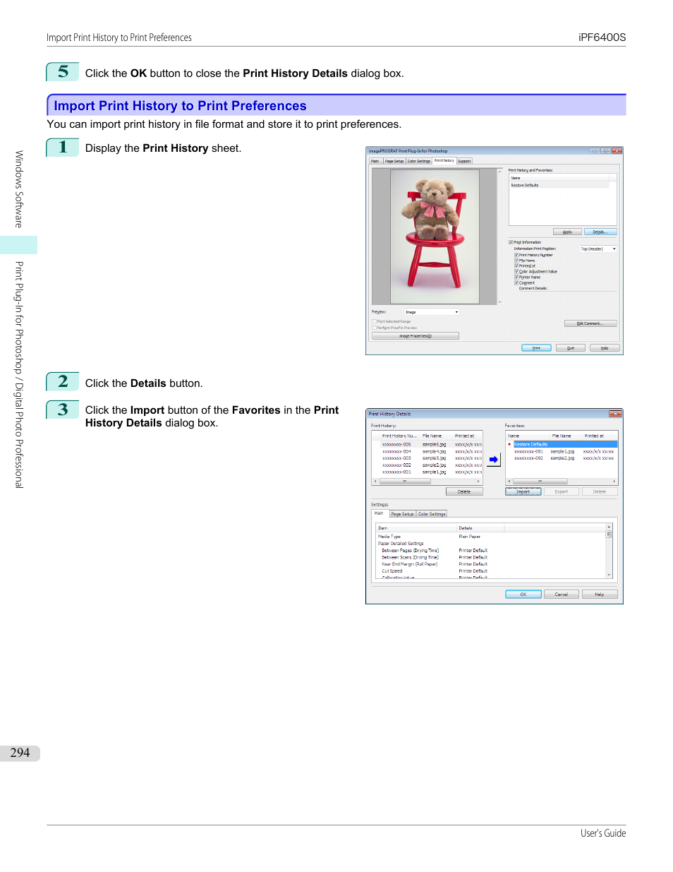 Import print history to print preferences, P.294 | Canon imagePROGRAF iPF6400S User Manual | Page 294 / 1022